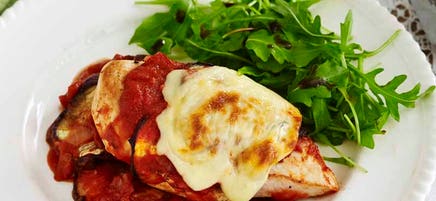 Chicken, eggplant and tomato bake