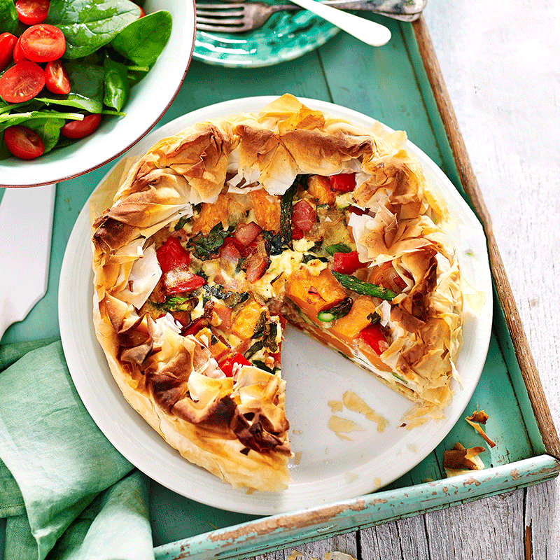 Deep dish bacon and vegetable tart