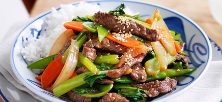 Sesame beef with snow peas