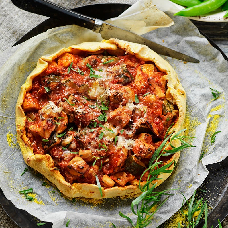 Open-crust chicken and mushroom pie