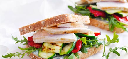 Chicken and capsicum sandwich with basil aioli