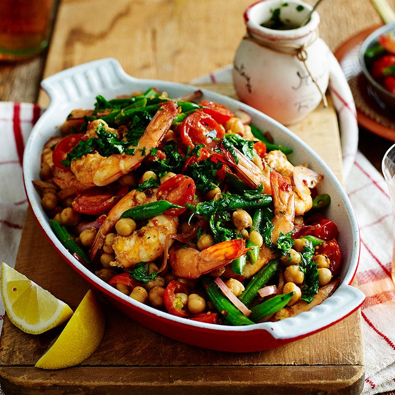 Chilli and garlic prawns with parsley dressing
