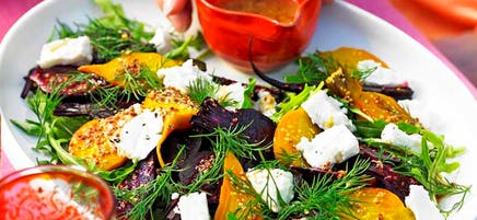 Roasted baby beetroot, rocket and goats cheese salad