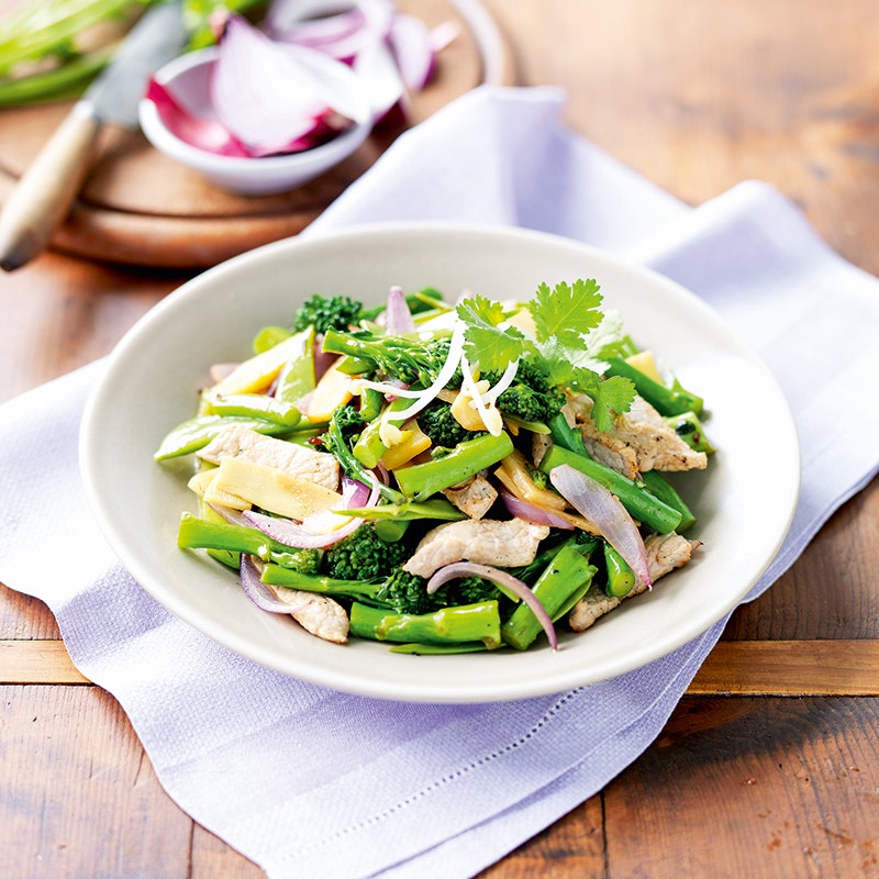 Pork, broccolini and plum stir-fry