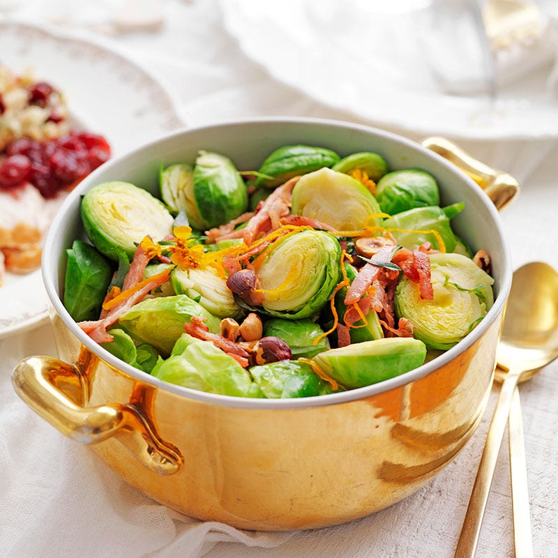 Brussels sprouts with prosciutto and hazelnuts