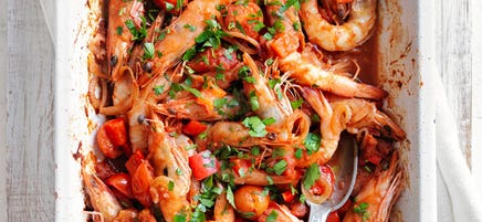 Spanish baked prawns