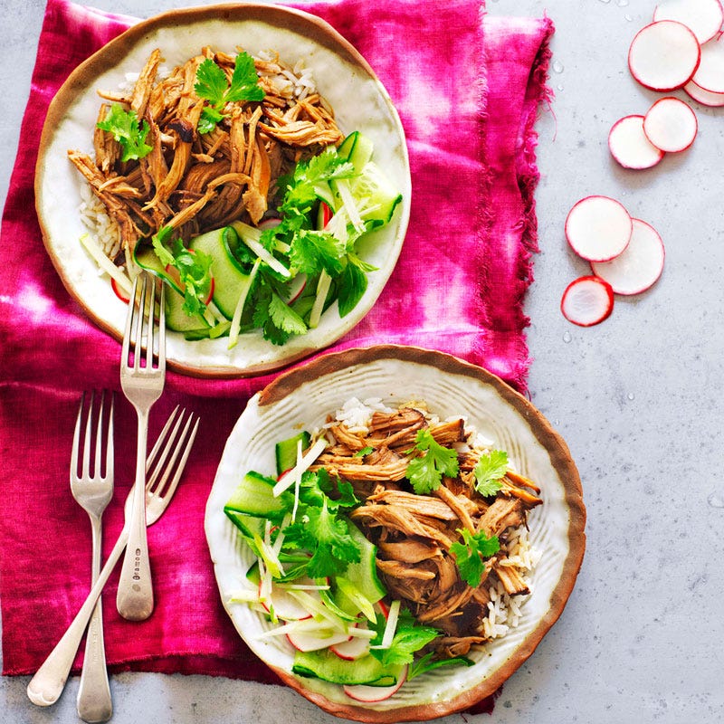 Sticky pork with pickled apple salad