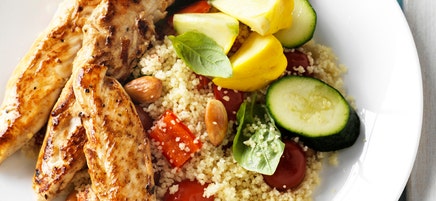 Lemon and garlic chicken with steamed squash