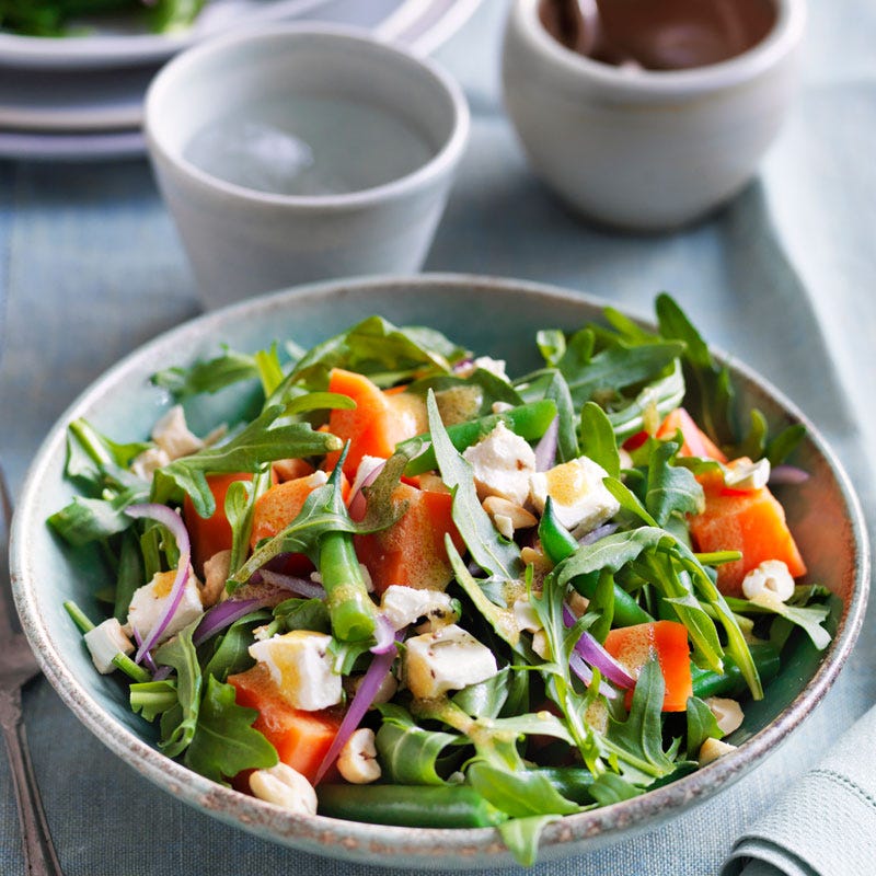 Photo of Steamed sweet potato, green bean, cashew, feta and rocket salad by WW
