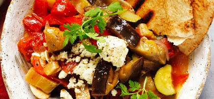 Eggplant, zucchini and pepper stew with harissa