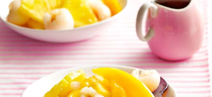 Tropical fruit salad with coconut syrup