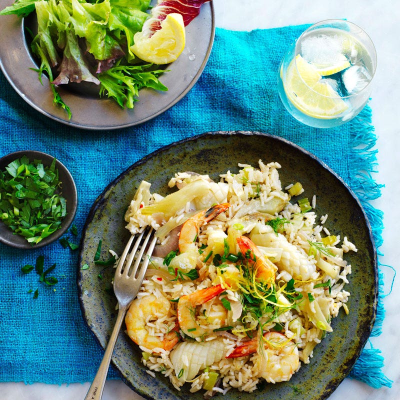 Photo of Squid and prawn pilaf with parsley salsa by WW