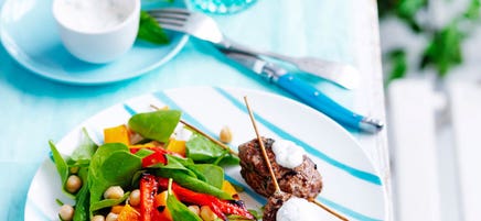 Lamb kofta with pumpkin and chickpea salad