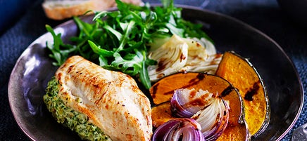 Ricotta stuffed chicken breast with fennel and pumpkin