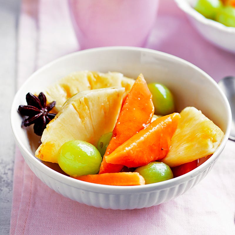 Fruit salad with apple and star anise syrup