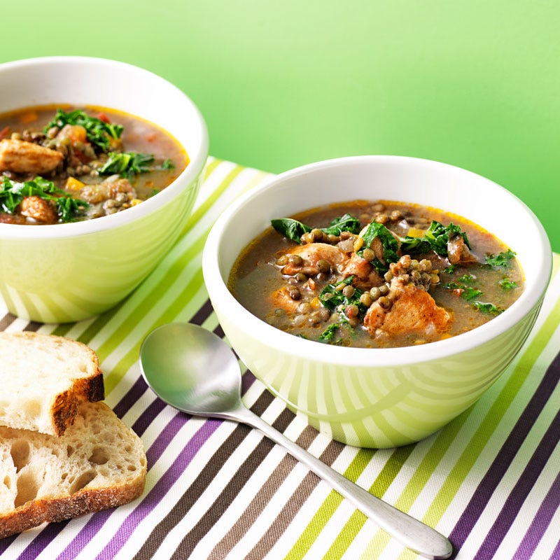 Chicken, lentil and kale soup