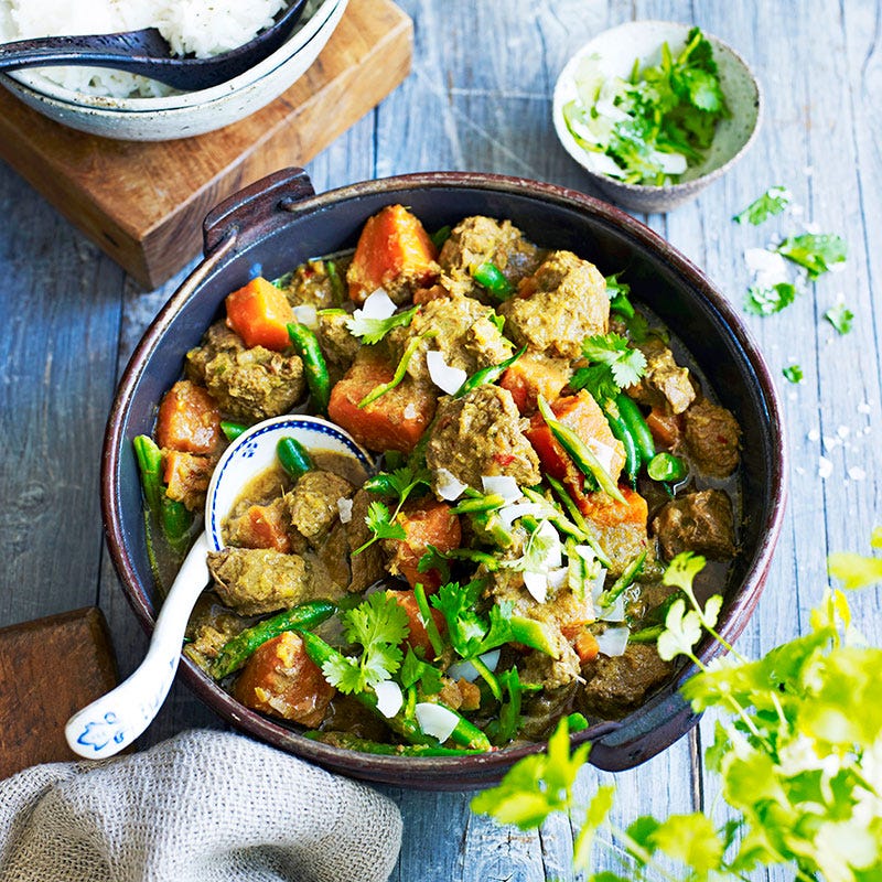 Beef rendang curry with fresh coconut sambal