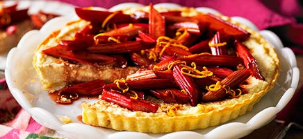 Ricotta tart with balsamic roasted rhubarb