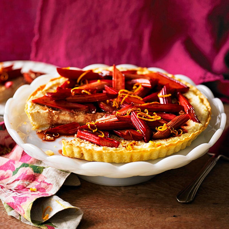 Ricotta tart with balsamic roasted rhubarb