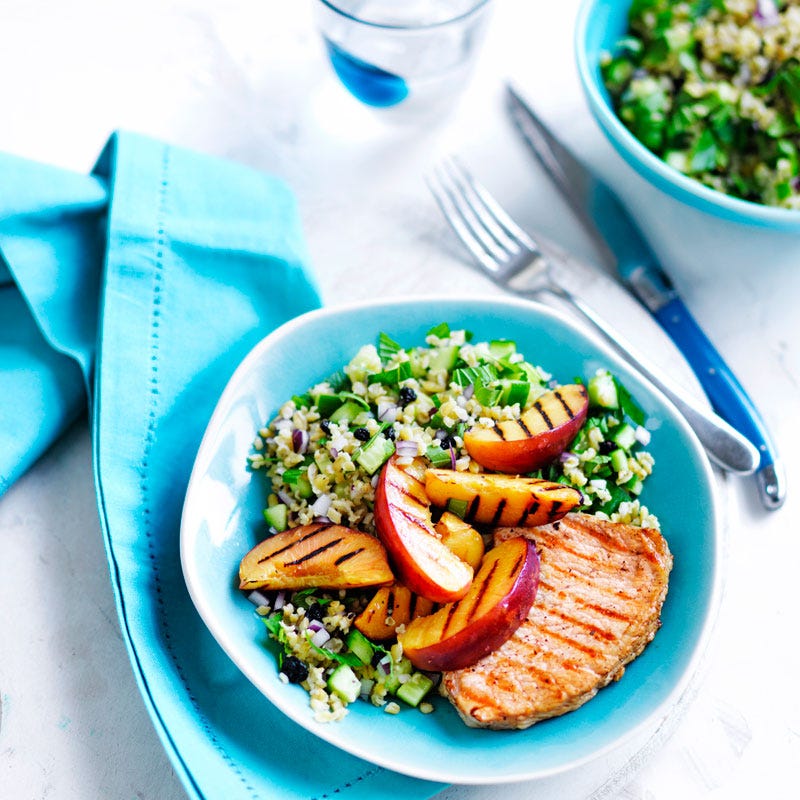 Photo of Barbecued pork with nectarine and freekeh salad by WW