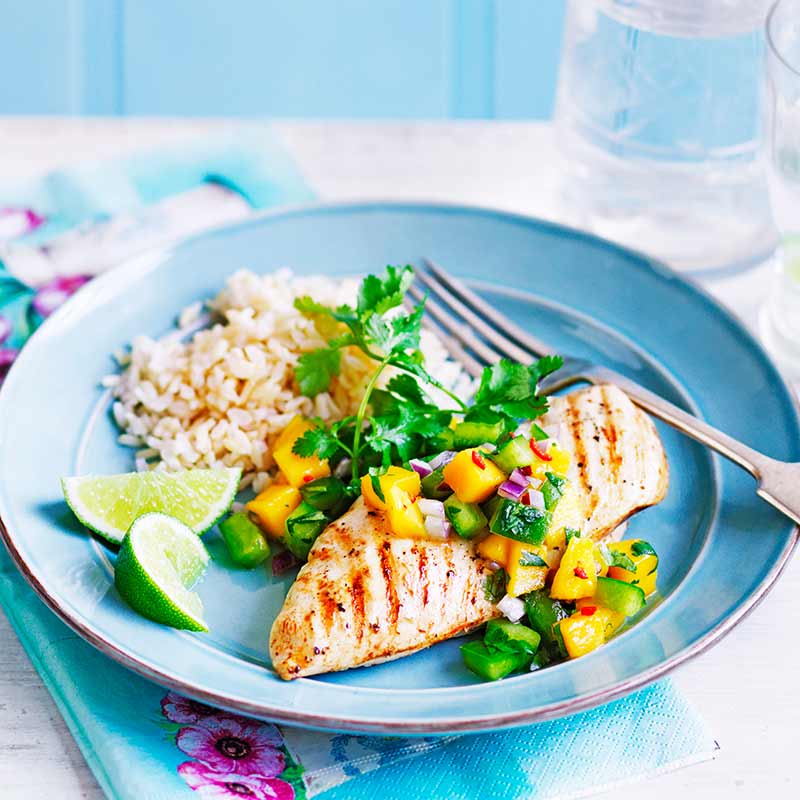 Chicken with mango and chilli salsa