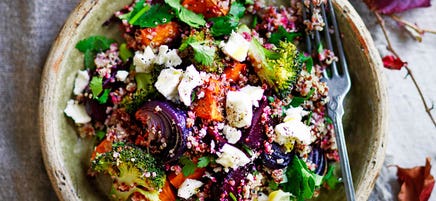 Warm quinoa and roasted vegetable salad