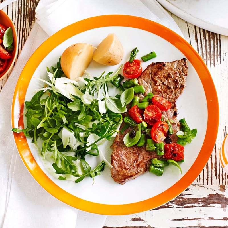 Photo of Veal scallopine with roasted tomato, asparagus and basil salsa by WW