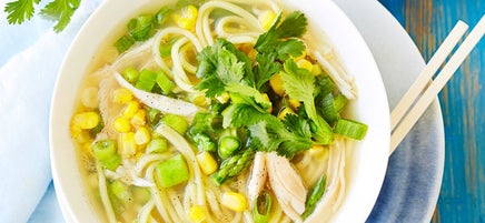 Chicken, corn and noodle soup