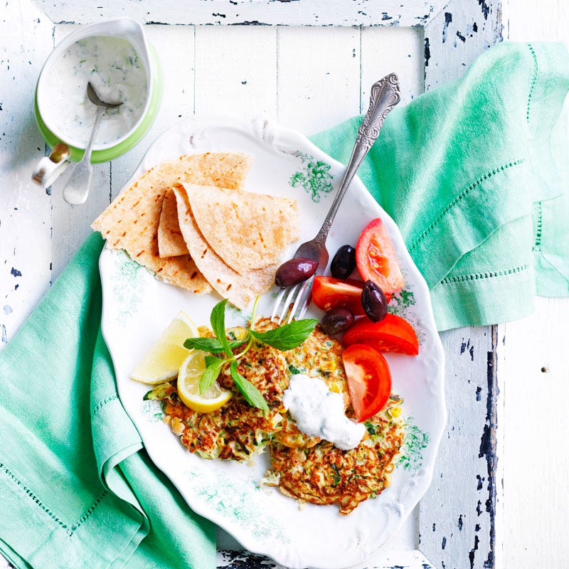 Photo of Sweet corn and zucchini fritter mezze platter by WW
