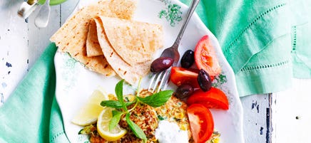 Sweet corn and zucchini fritter mezze platter