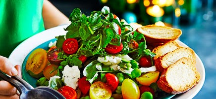 Broad bean, watercress and heirloom tomato salad with buffalo mozzarella