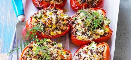 Lamb and rice roasted capsicums