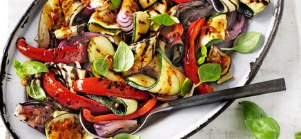 Grilled eggplant and zucchini salad with tomato pesto