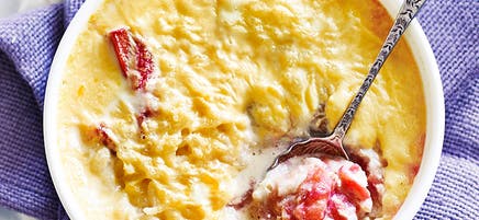 Rhubarb and rosewater baked rice puddings