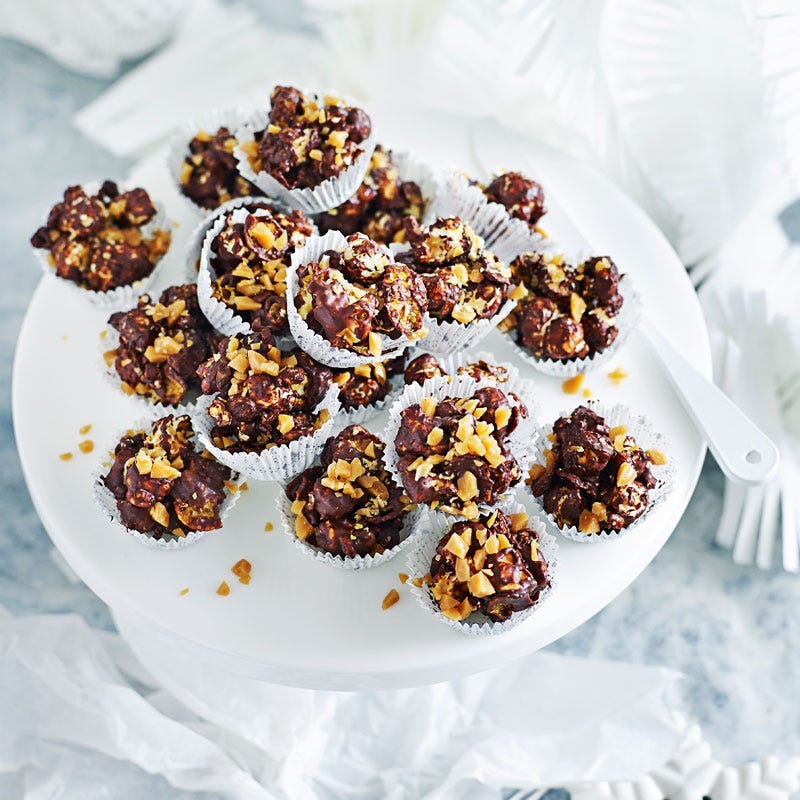 Choc- caramel popcorn clusters