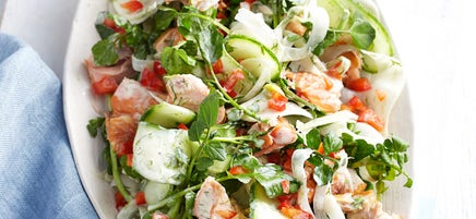 Hot-smoked salmon, fennel and watercress salad