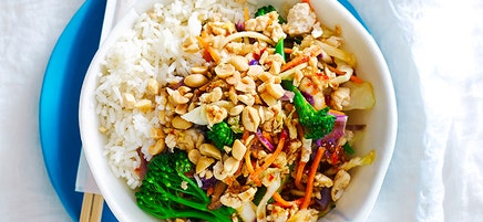 Chicken, vegetable and peanut stir-fry