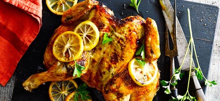 Flattened chicken with lemon and garlic