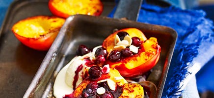 Grilled nectarines with blueberry compote