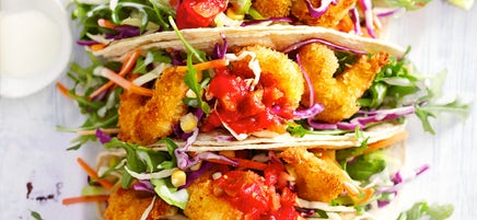 Popcorn prawn soft tacos