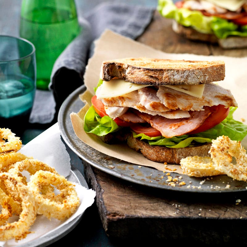 Photo of Club sandwich with baked onion rings by WW