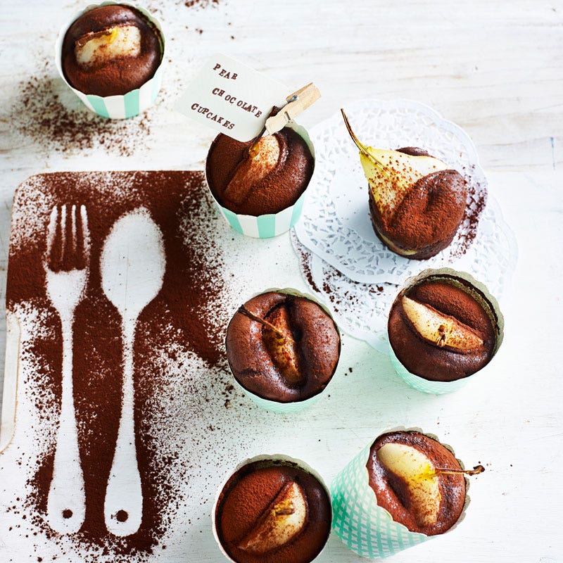 Mini pear and chocolate cupcakes