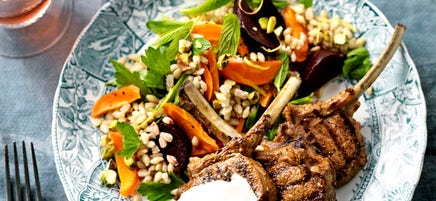 Grilled lamb cutlets with Moroccan carrot and beetroot salad