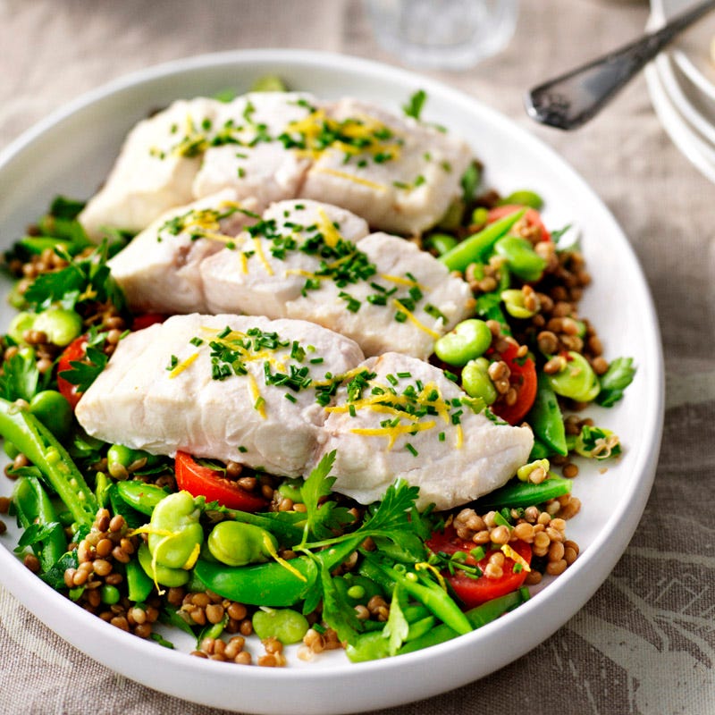 Photo of Steamed fish with spicy tomato and broad bean salad by WW