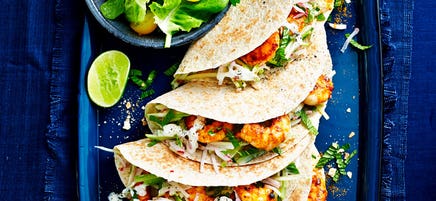 Prawn tacos with apple slaw