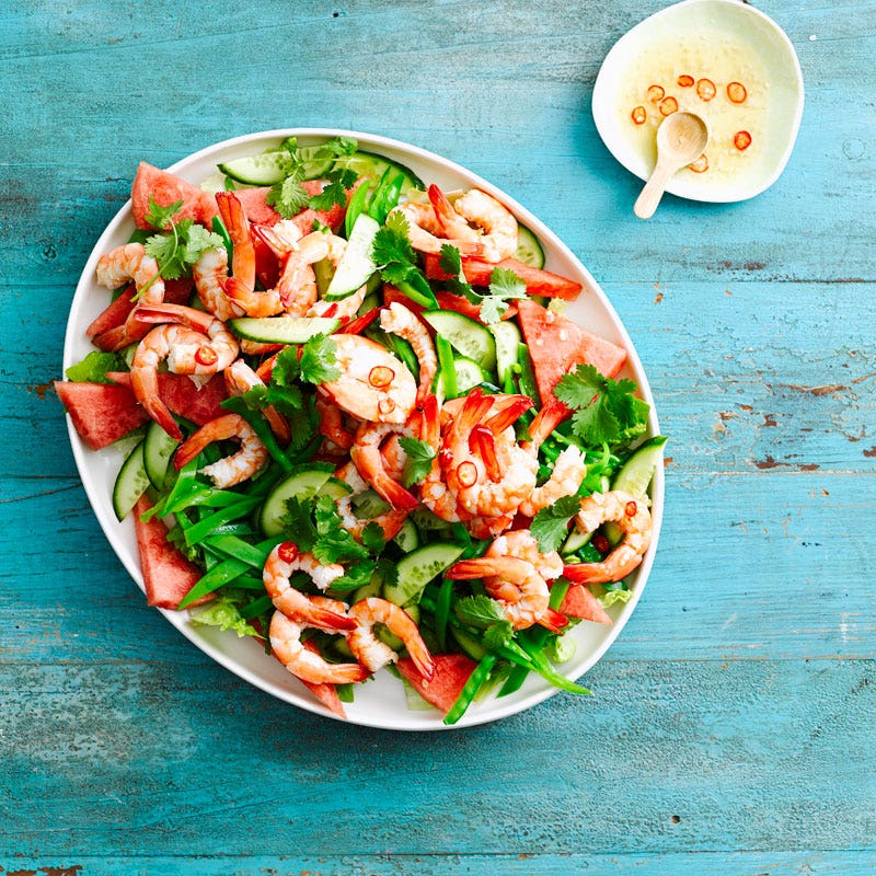 Prawn salad with spicy dressing