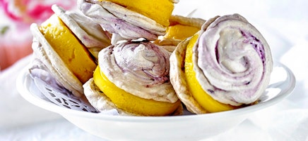 Blackberry swirl meringue ice cream sandwiches