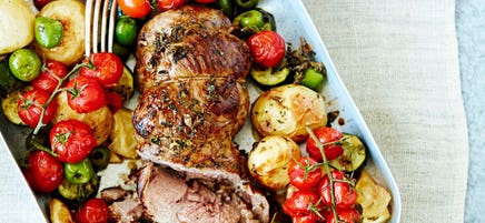 Lemony lamb tray bake