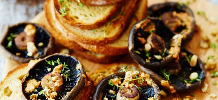 Mushroom bruschetta with romesco sauce