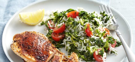 Piri piri rubbed chicken with kale rice